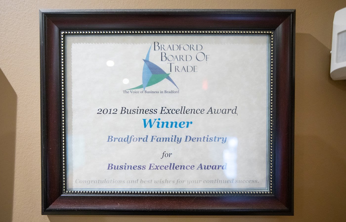 2012 Business Excellence Award - Bradford Board of Trade