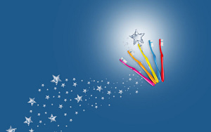 Flying toothbrushes on blue background will make the tooth fairy proud.